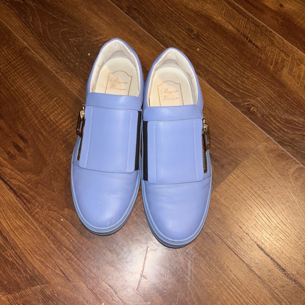Roger Vivier Womens Slip On Side Zip Blue Low Top Sneakers Leather Size EU 37.5.